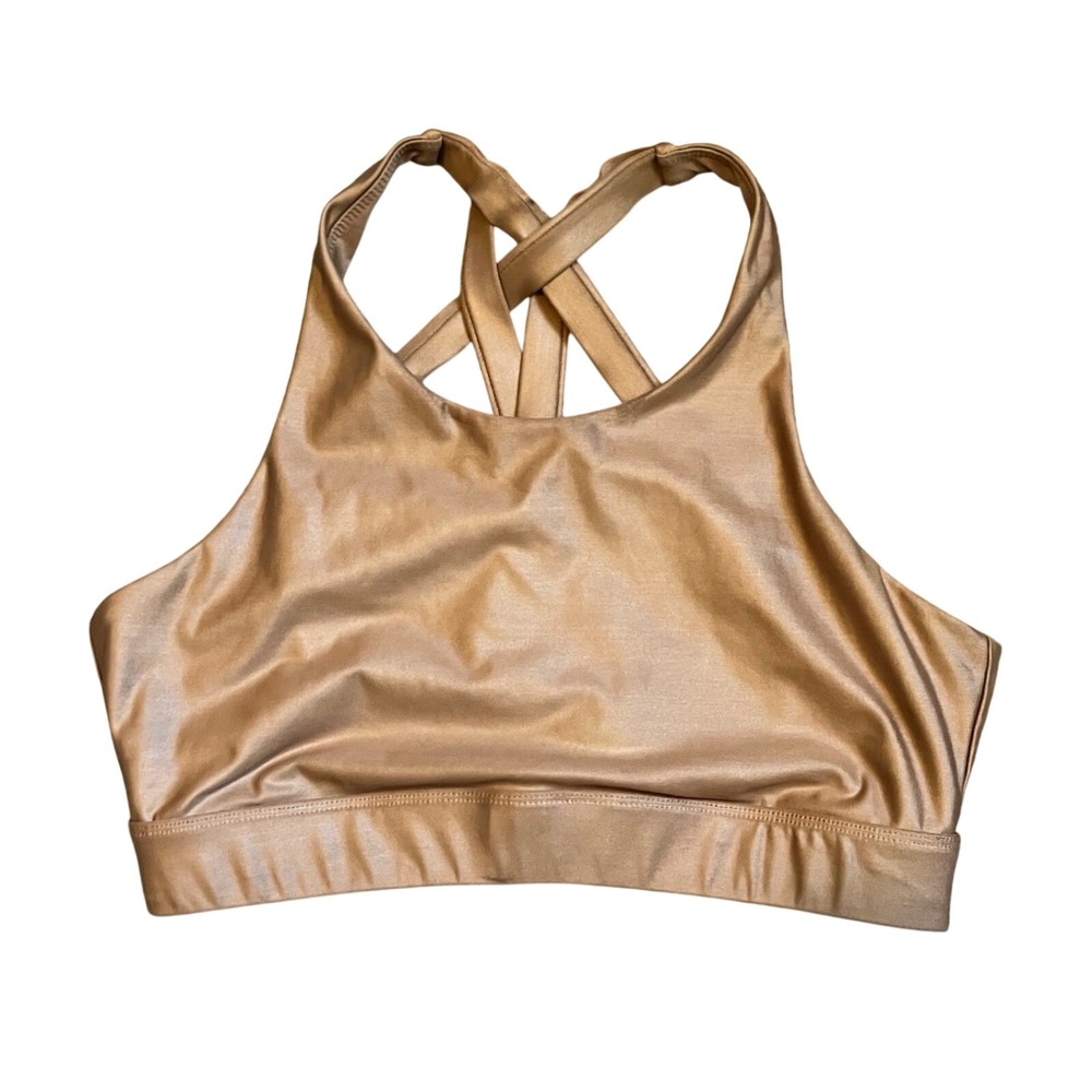 Savvi Metallic Bronze HighNeck Strappy Back Sports Bra Womens Large L Activewear